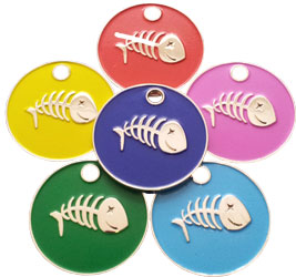 Cat pet tag with enamelled with fish bone shapes
